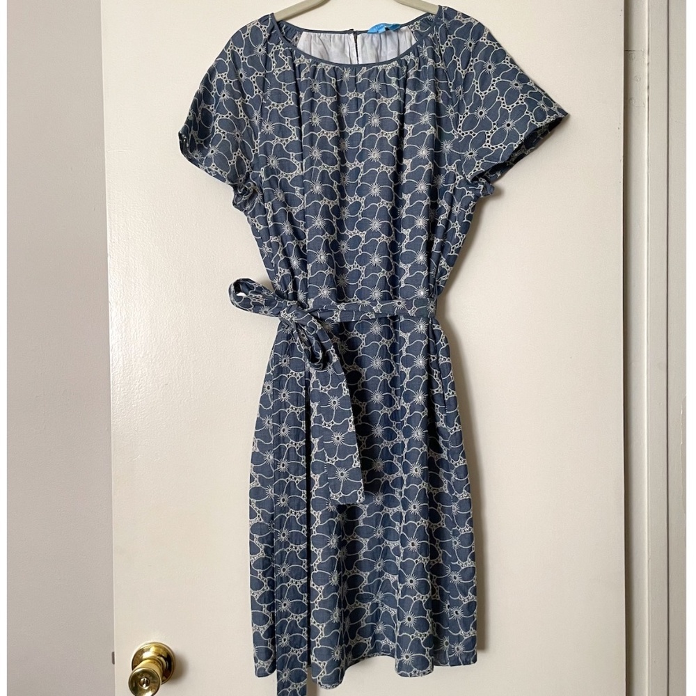 Draper James Embroidered Chambray Tie Waist Popover Dress - XL